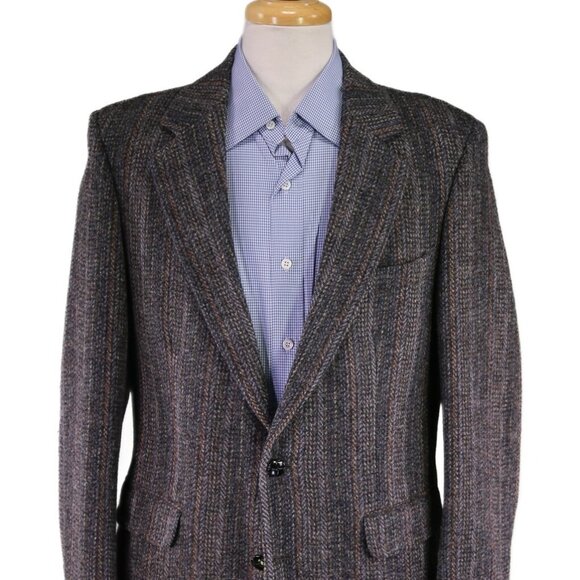 Harris Tweed JG Hook Vintage Blue Gray Striped Heavy Scottish Wool Blazer 40R - Picture 1 of 9